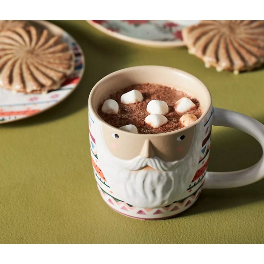 Anthropologie Fotini Tikkou Santa Claus Mug Cup Matching‎ Plate Set Cookie Milk
